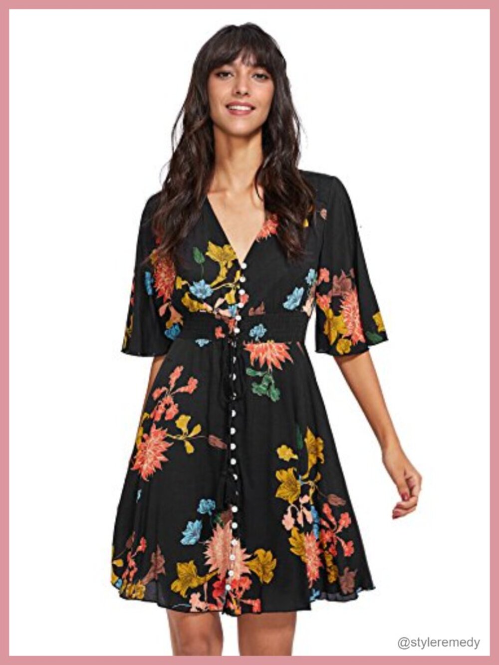 Boho Floral Button Up Split Flowy A-Line Party Dress Summer
